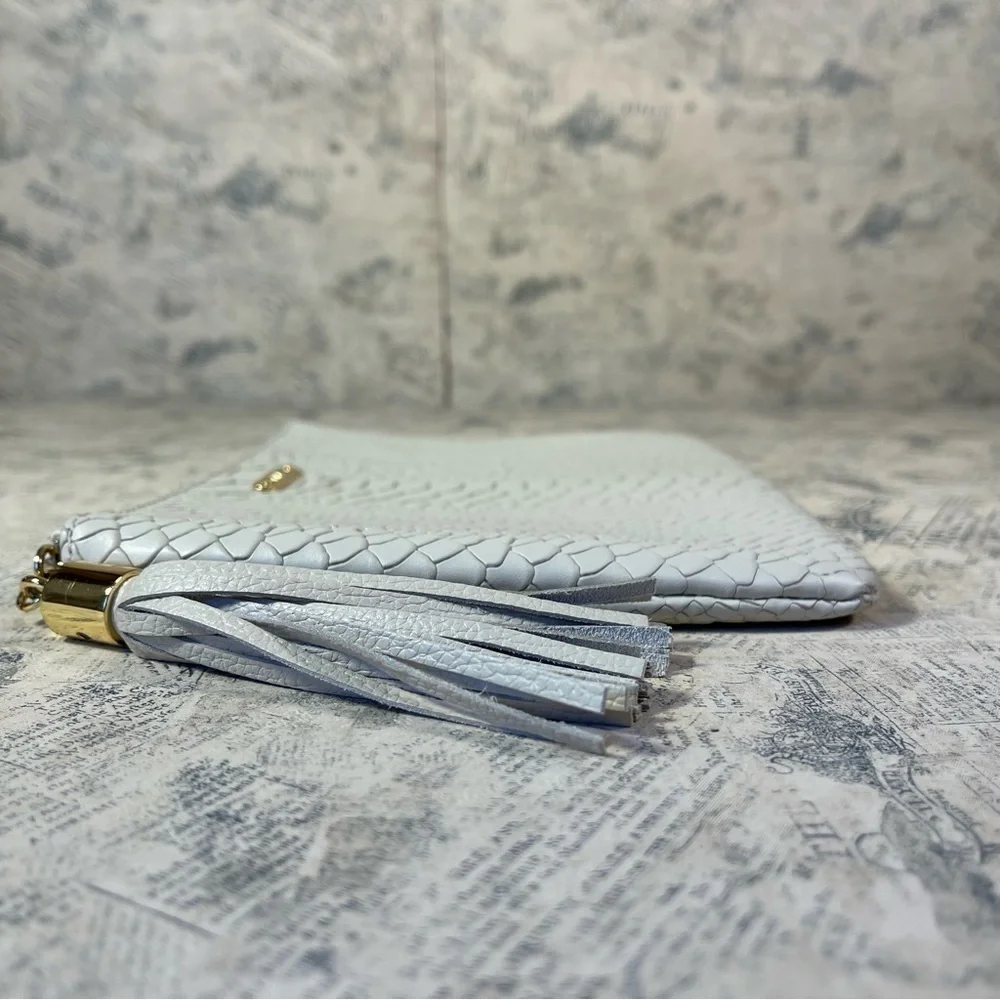 GiGi New York All In One Python Embossed Leather Clutch Bag Tassel Zip Pouch